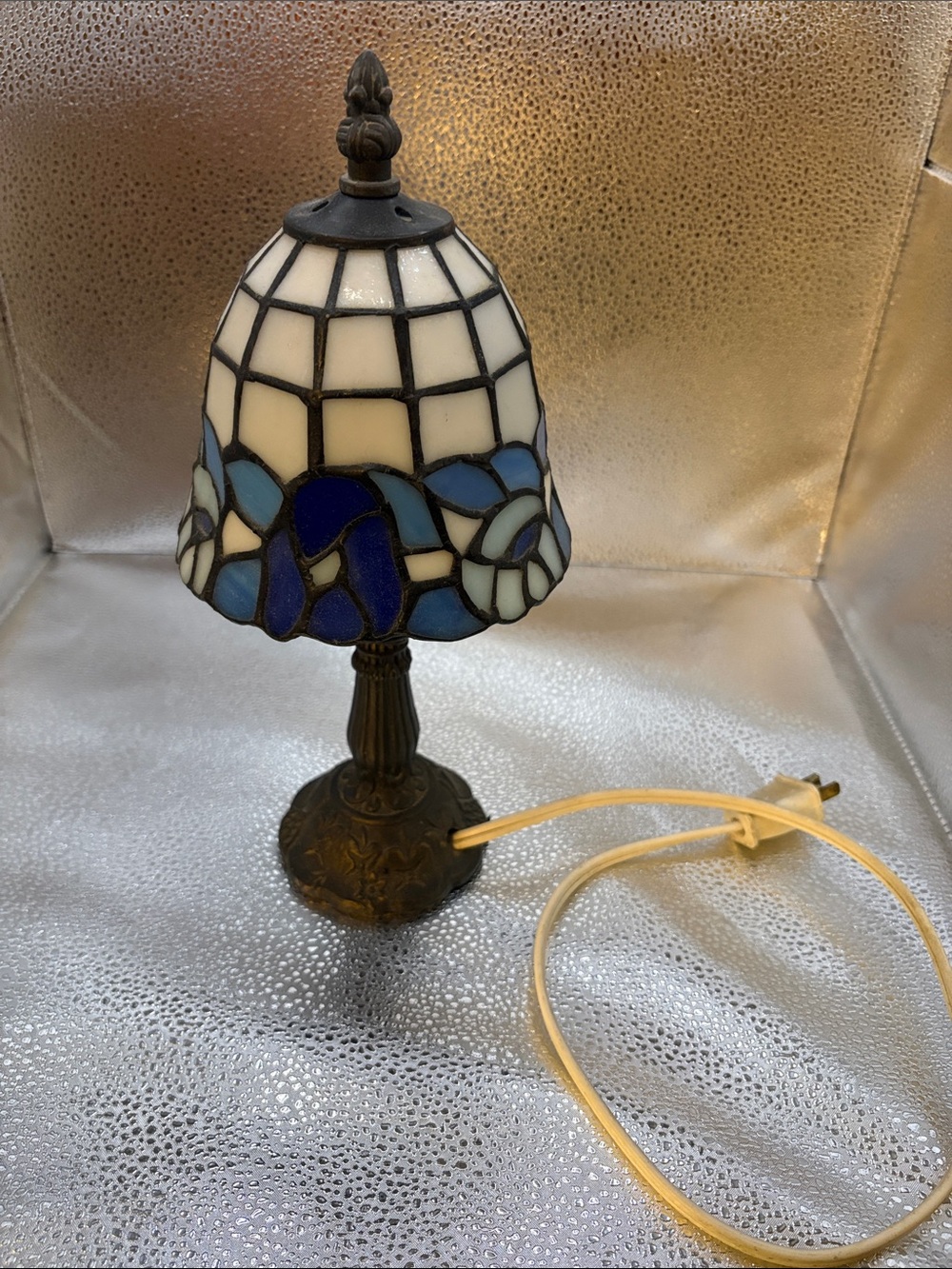 Blue and White Stained Glass Accent Lamp by